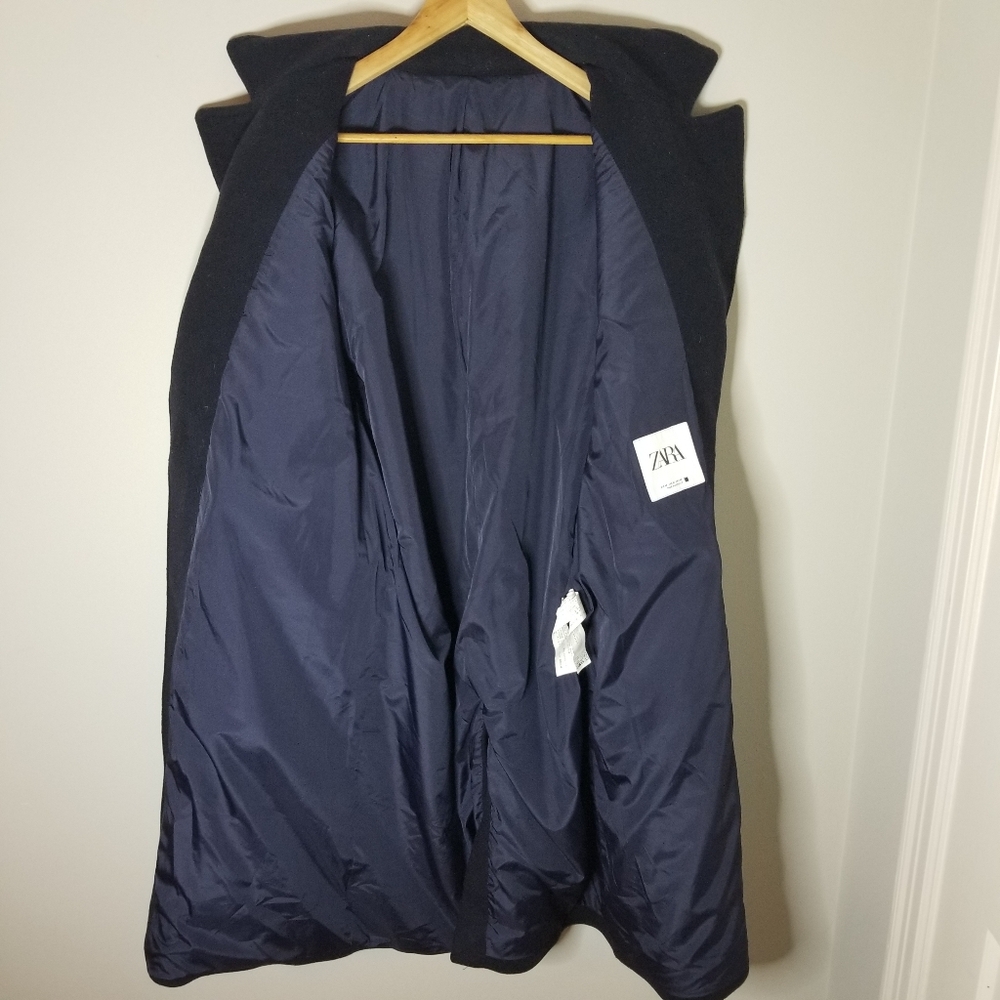 Zara Navy Blue Wool Blend Oversized Coat Overcoat Pea Coat M - Picture 5 of 7